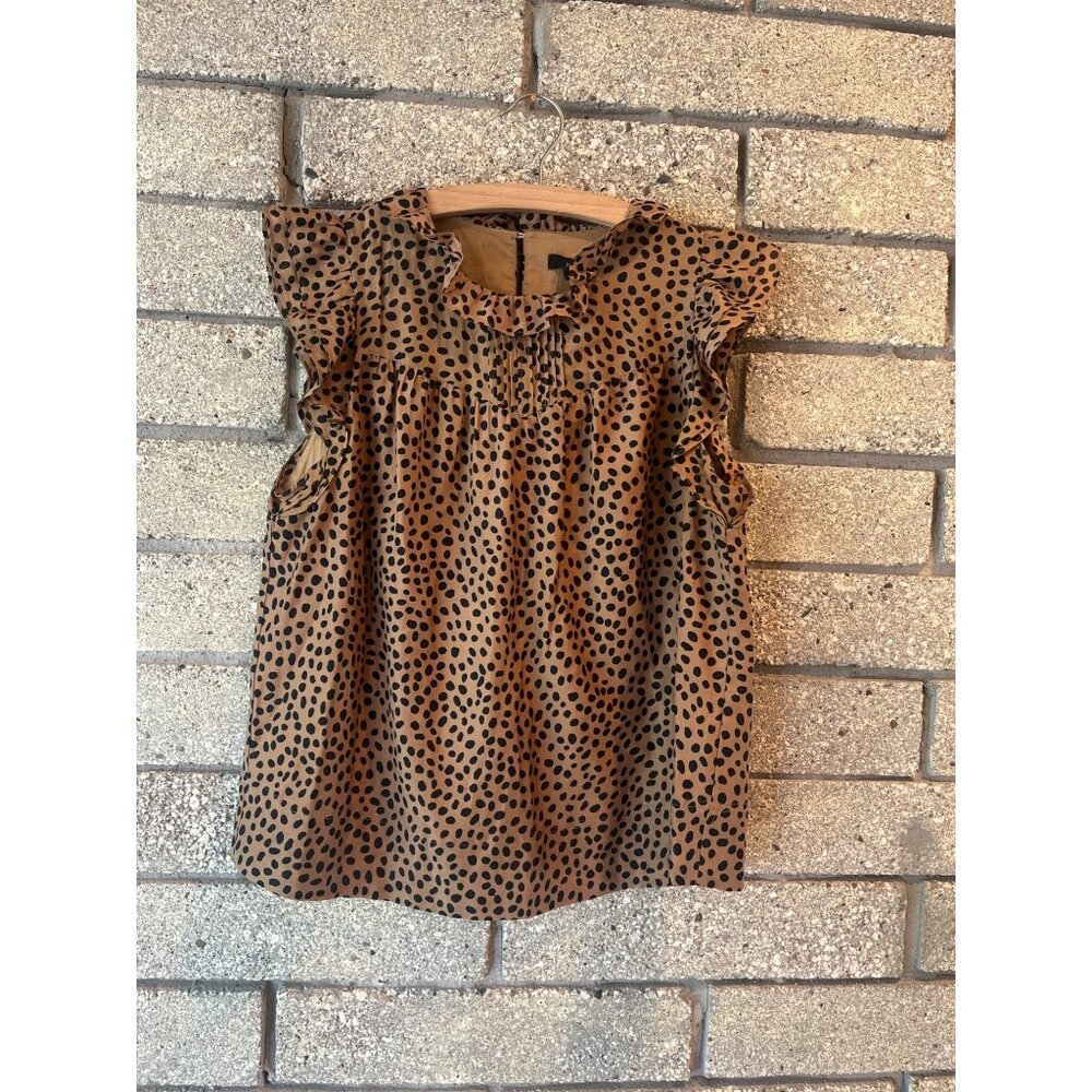 J.Crew Polka Dot Ruffle Sleeve Brown & Black Blouse Womens M